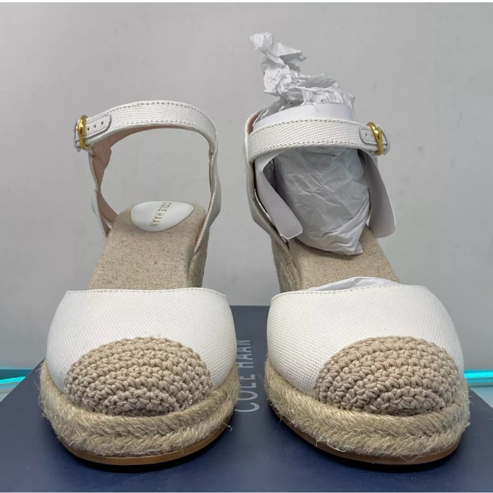New Womens Cole Haan Cloudfeel Espadrille Wedge II White Linen Heels Size 7.5 B - Picture 3 of 12